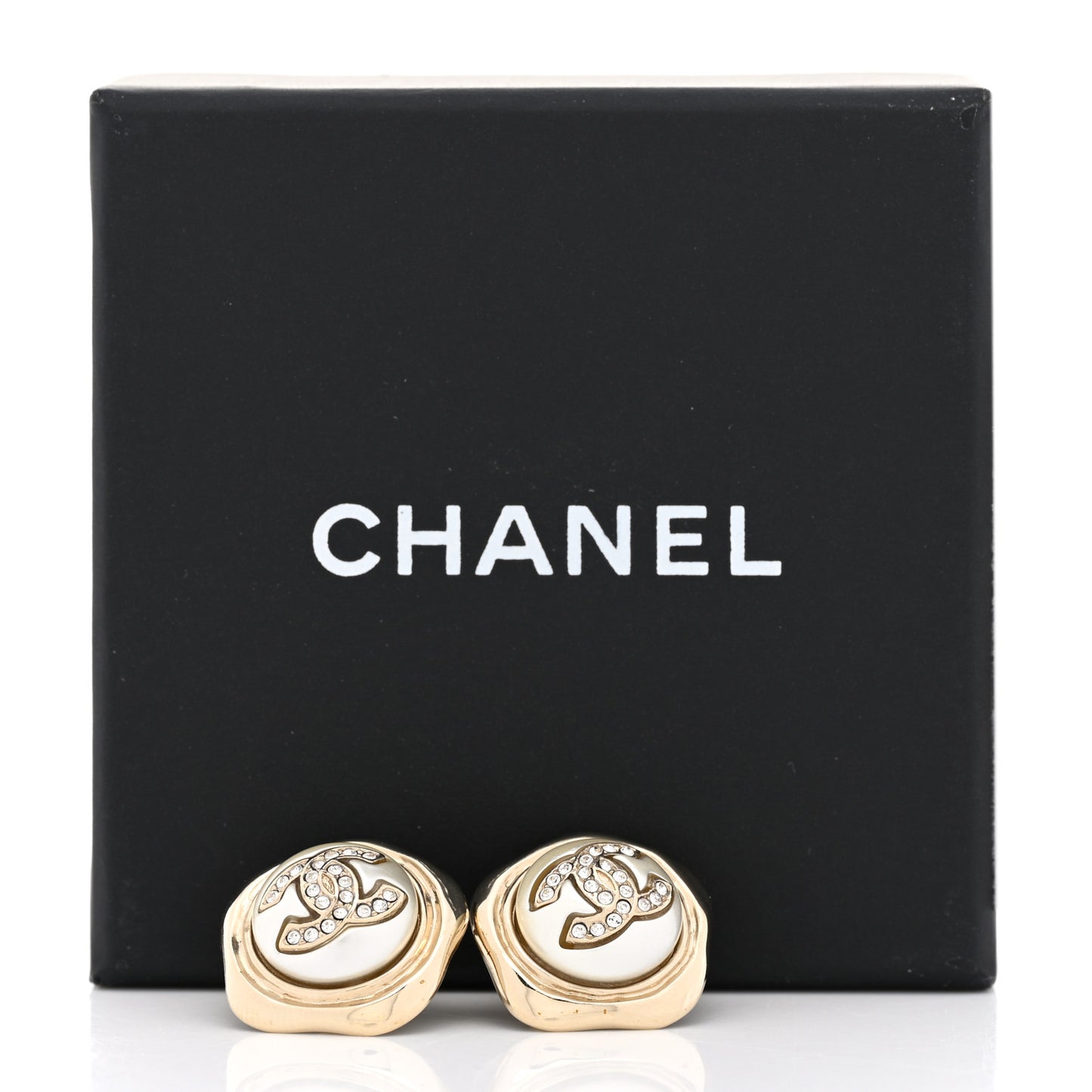 Metal Resin Crystal CC Earrings Gold