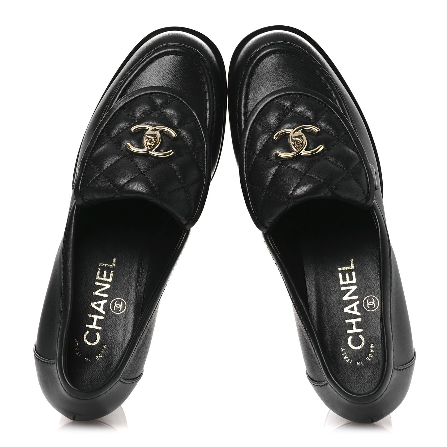 Lambskin Quilted CC Turnlock Platform Moccasins 37 Black