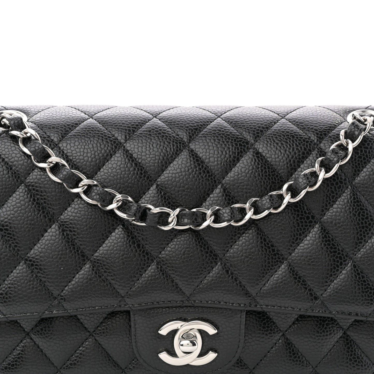 Caviar Quilted Medium Double Flap Black