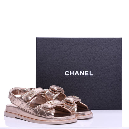 Chanel Iridescent Lambskin Quilted Velcro Dad Sandals 38 Light Bronze 10 of 10