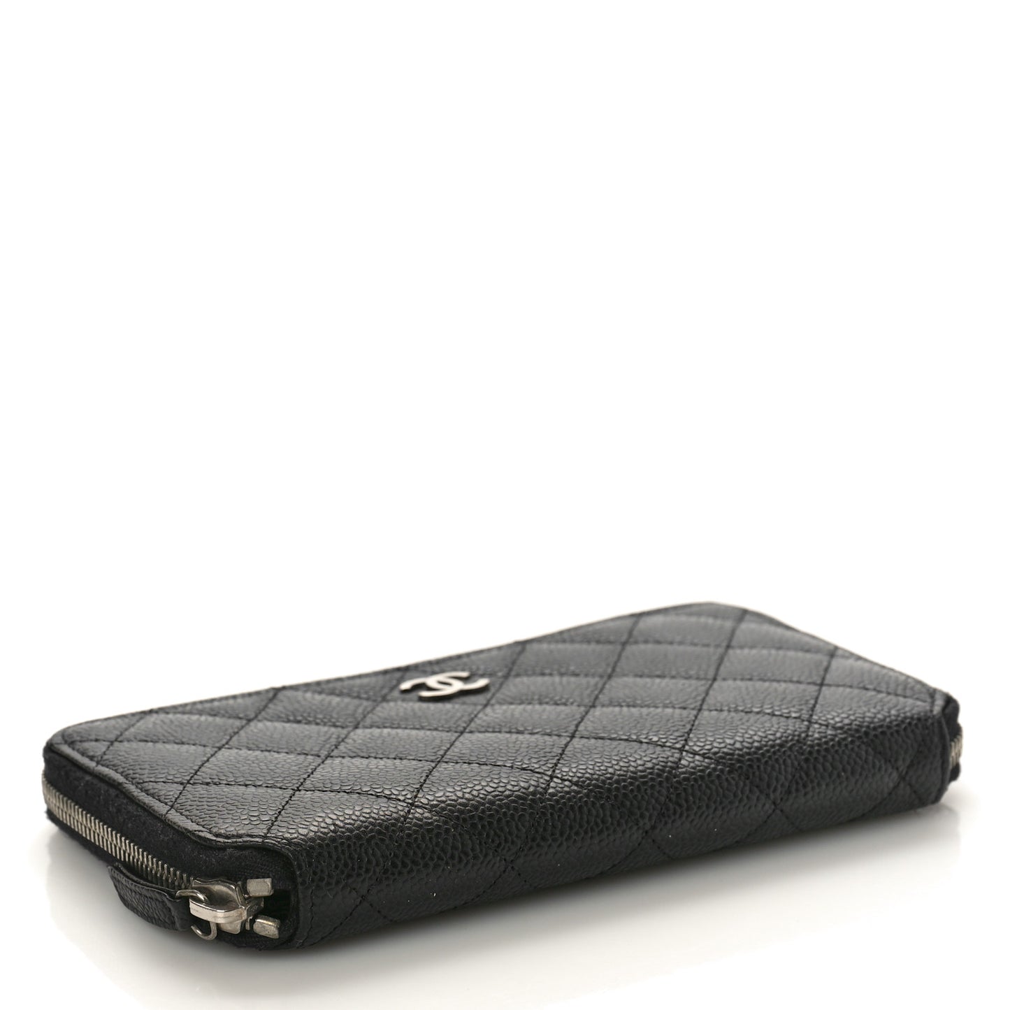 Iridescent Caviar Quilted Long Zip Around Wallet Black
