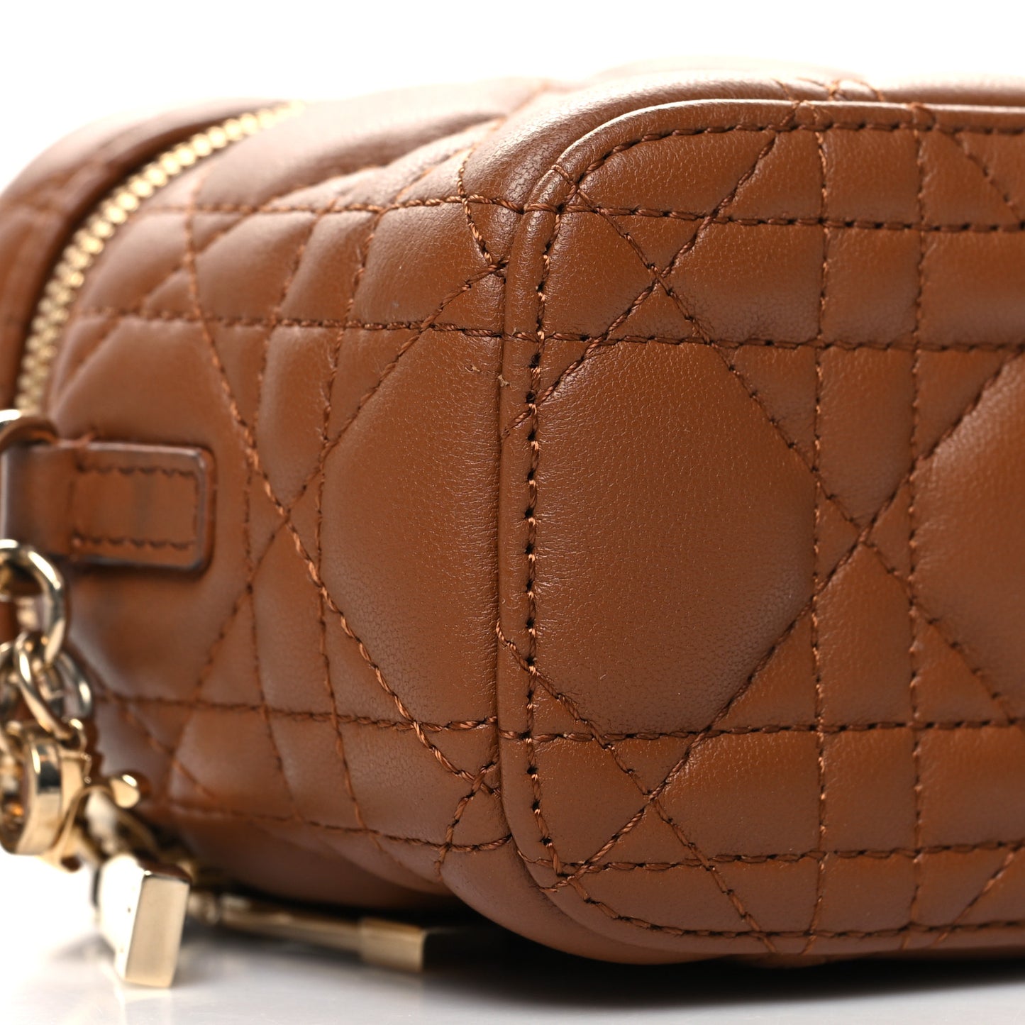 Lambskin Cannage Micro Lady Dior Vanity Case Cognac