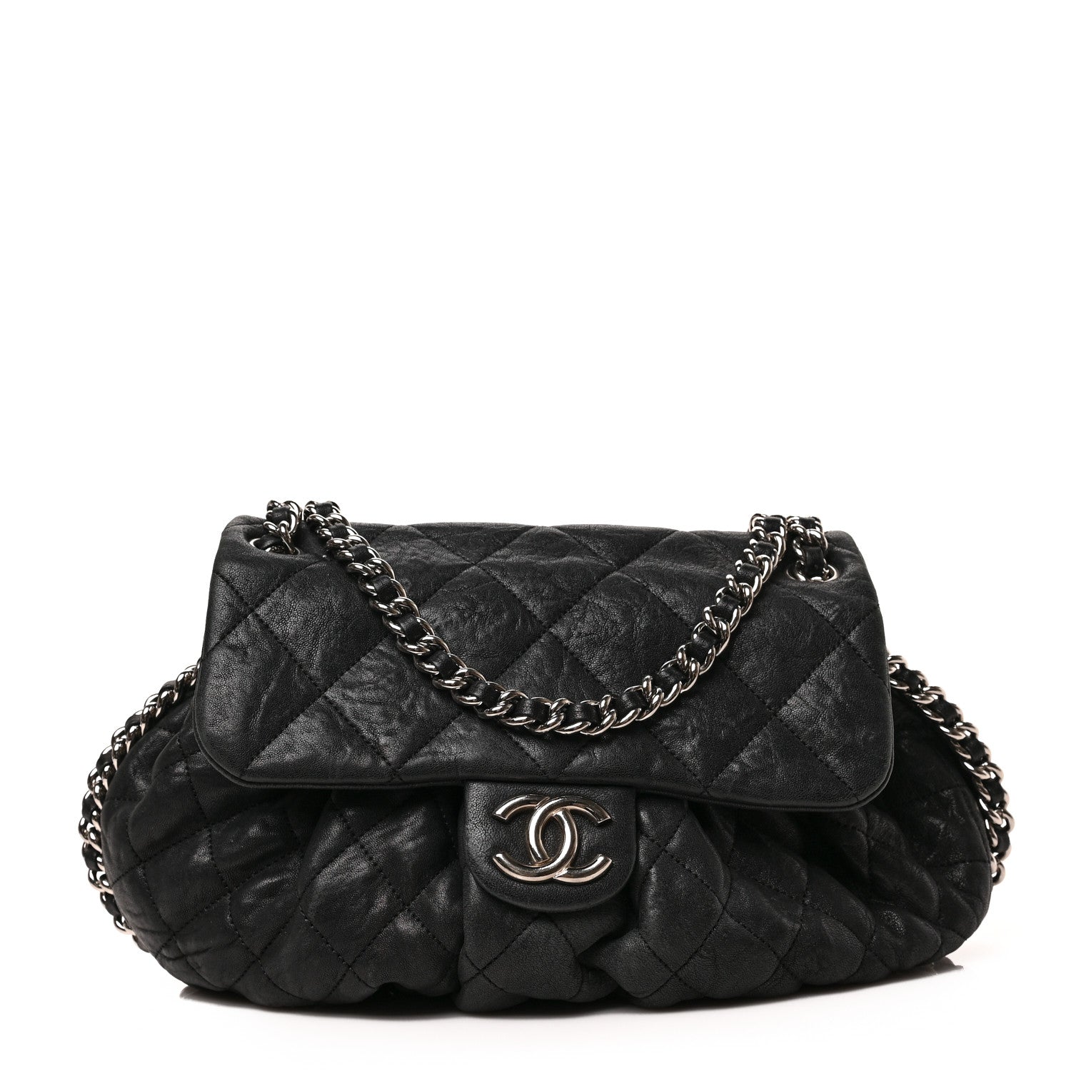 Chanel Washed Lambskin Quilted Medium Chain Around Messenger Black 1 of 9