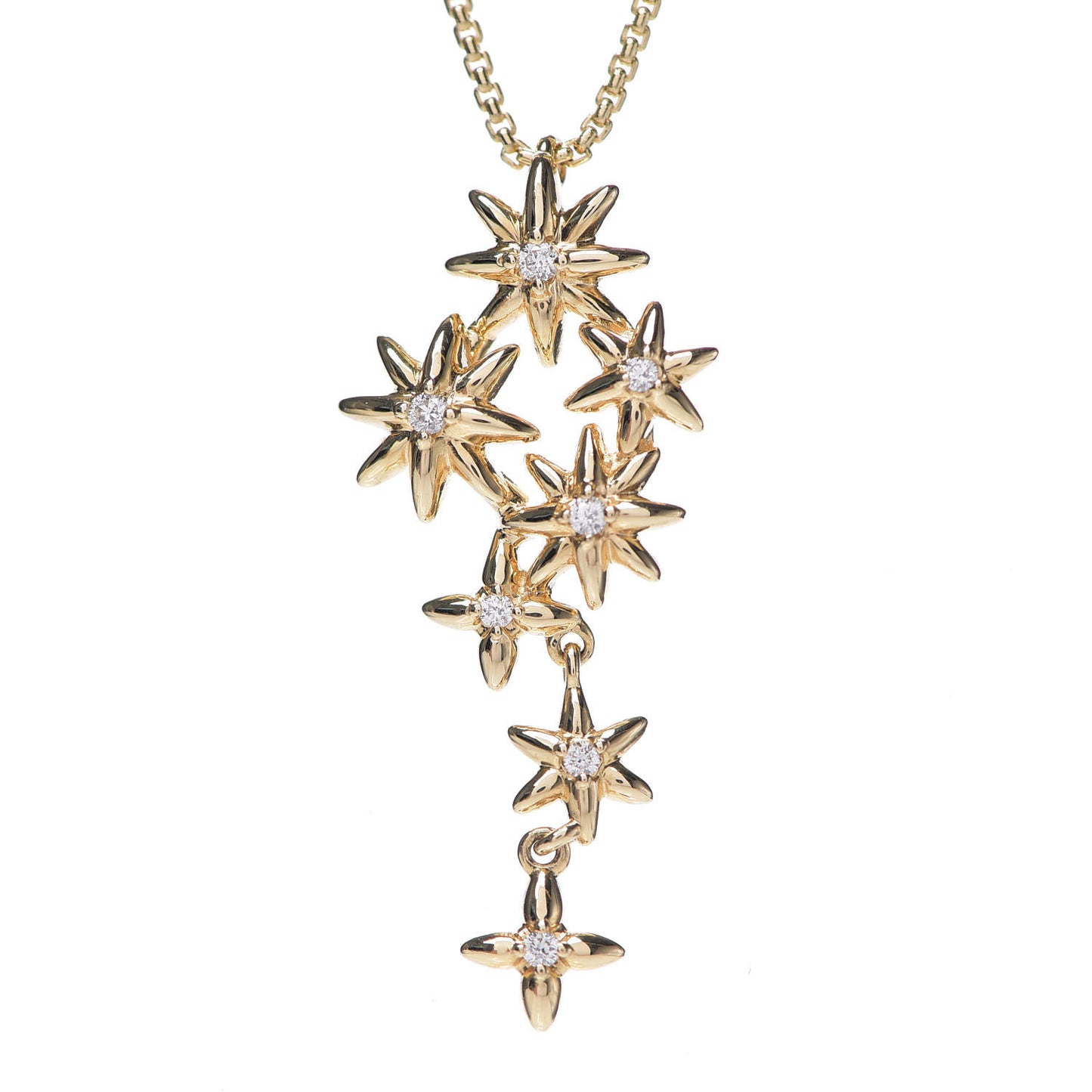 18K Yellow Gold Diamond Starburst Constellation Drop Necklace