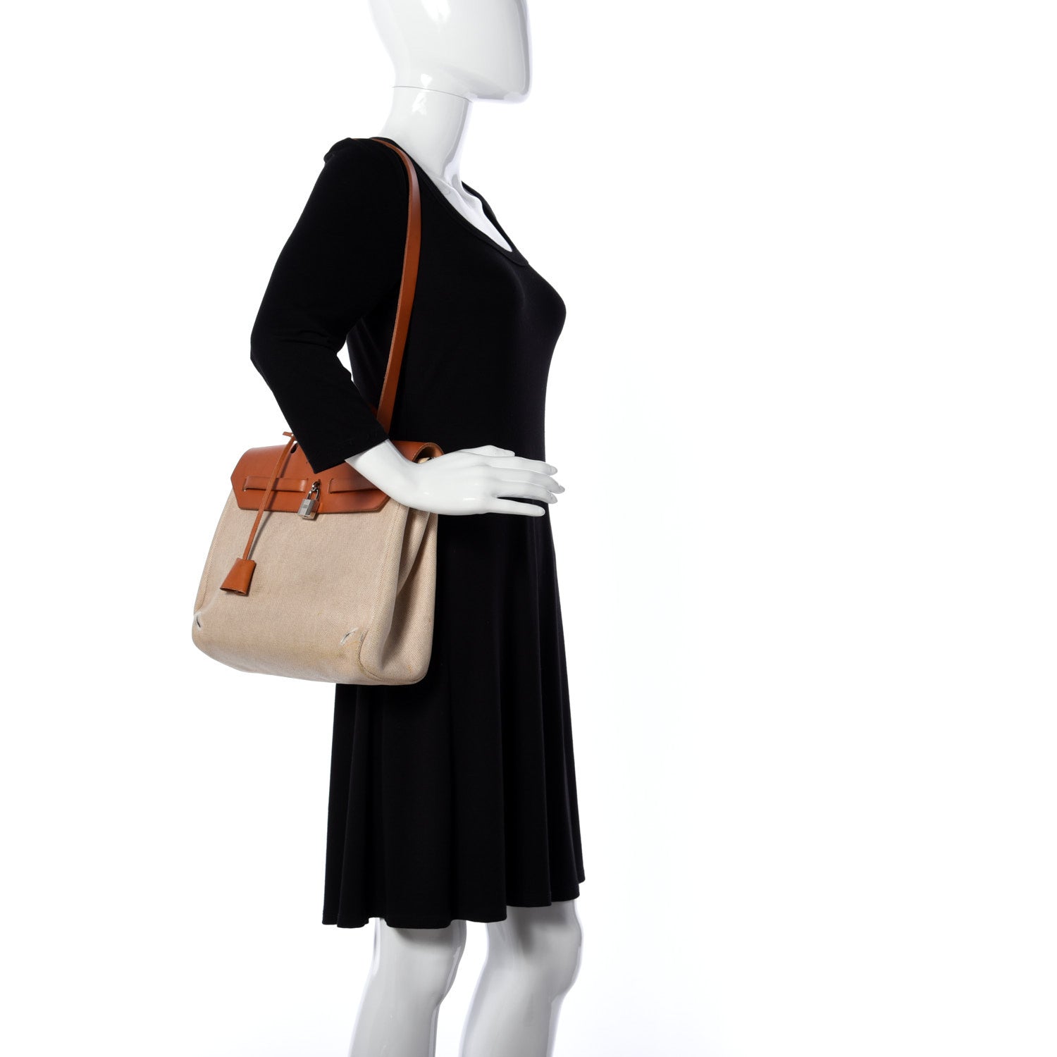 Hermes Toile Vache Calfskin Herbag 30 PM Backpack Natural 3 of 32