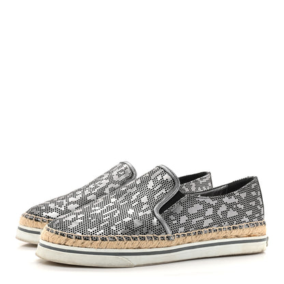 Jimmy Choo Calfskin Perforated Espadrilles Sneakers 37.5 Silver 3 of 10