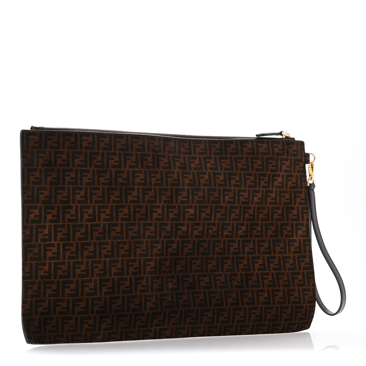 Fendi Suede Vitello King Micro FF Large Flat Pouch Sigaro  Sigaro Marrone Ebano 3 of 10