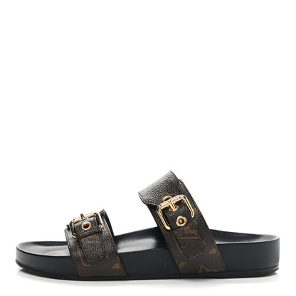 Louis Vuitton Monogram Bom Dia Mule Sandals 37.5 Black 1 of 10