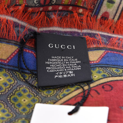 Gucci Cashmere Wool Silk Tiger Card Scarf Multicolor 4 of 5