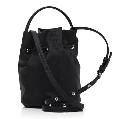 Balenciaga Recycled Sport Nylon Logo Embroidered Wheel Drawstring Bucket Bag Black White 2 of 6