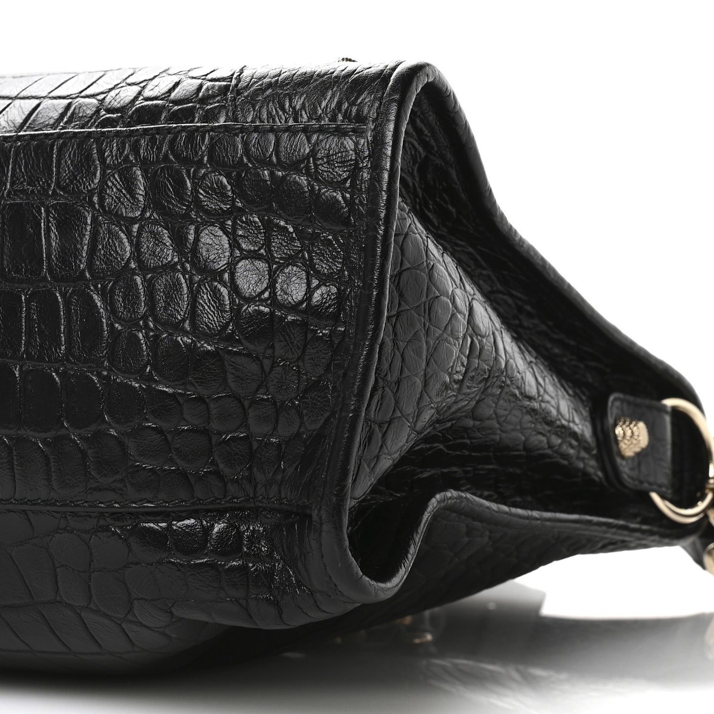 Calfskin Crocodile Embossed Giant 12 Gold Hardware City Black