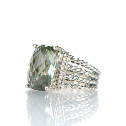 David Yurman Sterling Silver Pave Diamond Prasiolite 16mm Wheaton Ring 53 6.25 3 of 6