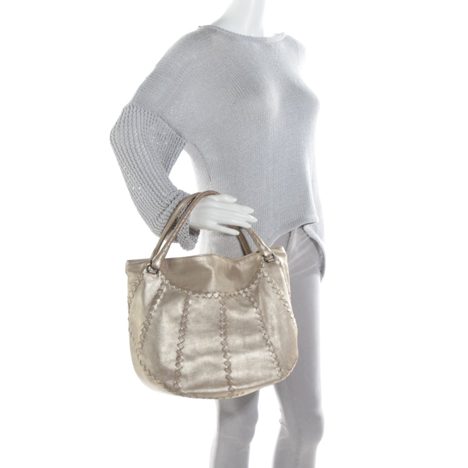 Bottega Veneta Washed Lambskin Mineral Budoir Tote Gold 2 of 8