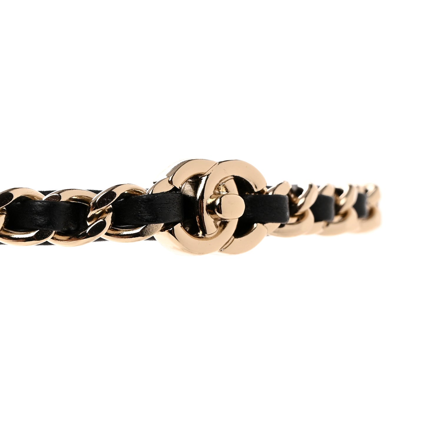 Metal Lambskin CC Turnlock Chain Headband Gold Black
