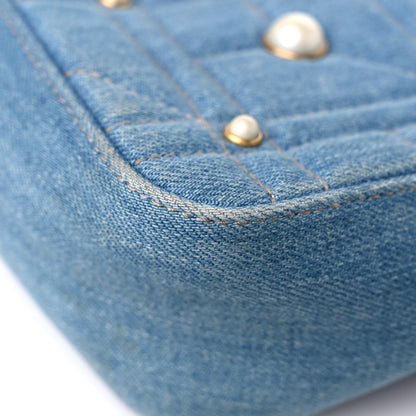Gucci Denim Matelasse Pearl Studded Small GG Marmont Shoulder Bag Blue 11 of 16