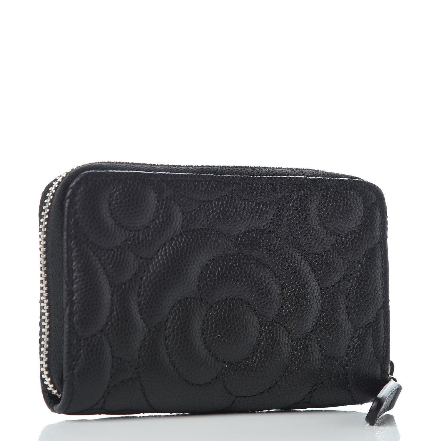Chanel Caviar Camellia Embossed Zip Coin Purse Black 3 of 7
