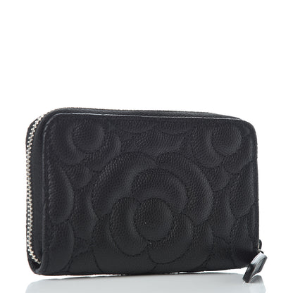 Chanel Caviar Camellia Embossed Zip Coin Purse Black 3 of 7