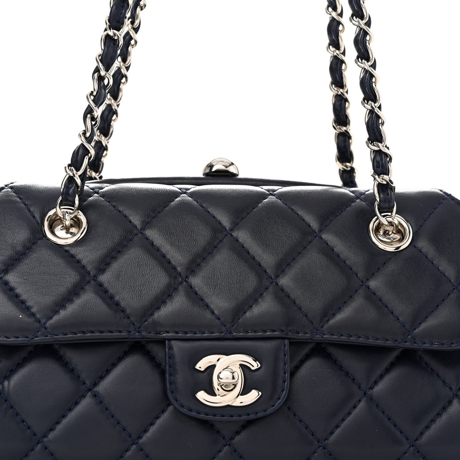 Chanel Calfskin Quilted Kisslock Frame Chain Bag Navy 8 of 12