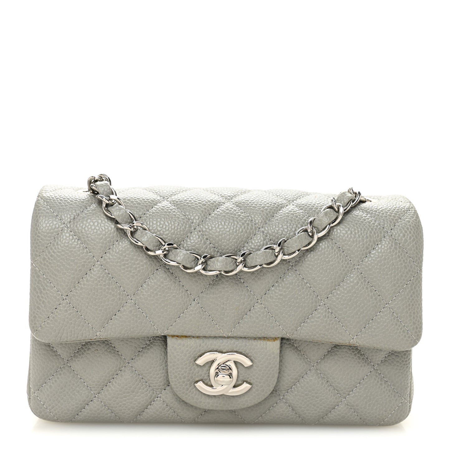 Caviar Quilted Mini Rectangular Flap Light Grey