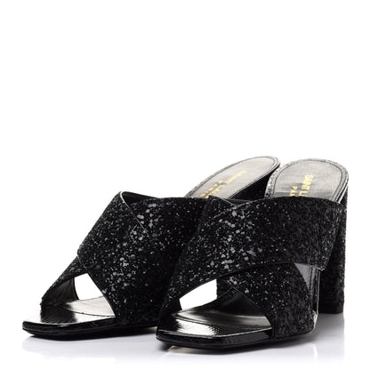 Saint Laurent Glitter LouLou 70 Mule Sandals 39.5 Black 3 of 9