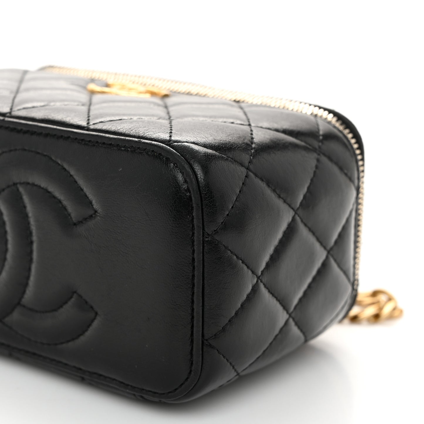 Lambskin Quilted Small Pillow Crush Vanity Case With Chain Black
