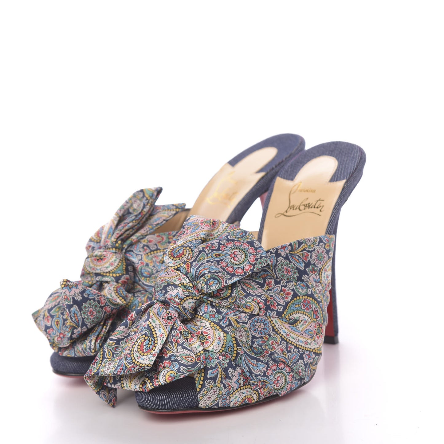 Satin Paisley Denim Moniquissima 120 Platform Slide Sandals 38 Positano Blue