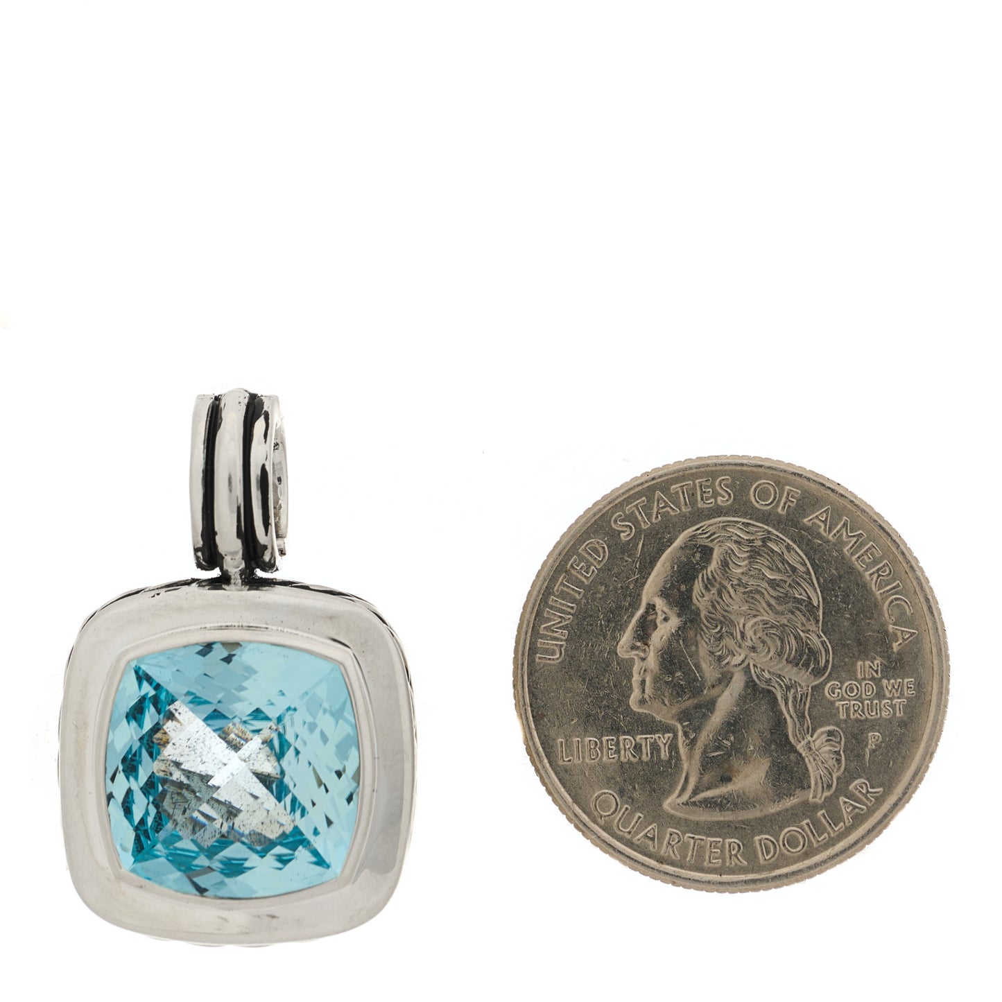 Sterling Silver Blue Topaz 14mm Albion Enhancer Pendant