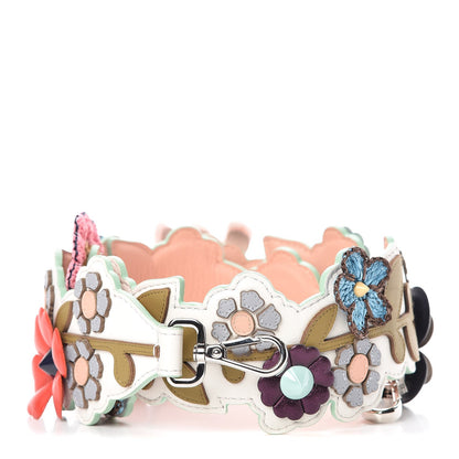 Fendi Calfskin Studded Floral Inlaid Floral Strap You White 1 of 4