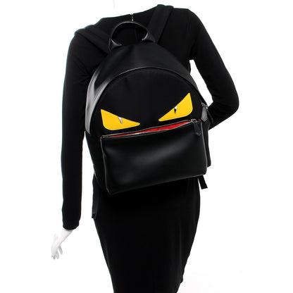 Fendi Nylon Vitello Liberty Vitello Dolce Monster Eyes Rounded Backpack Black Sunflower 2 of 9