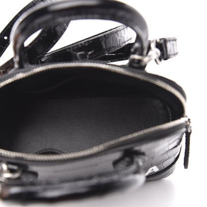 Balenciaga Shiny Calfskin Logo Crocodile Embossed XXS Ville Top Handle Bag Black White 5 of 9