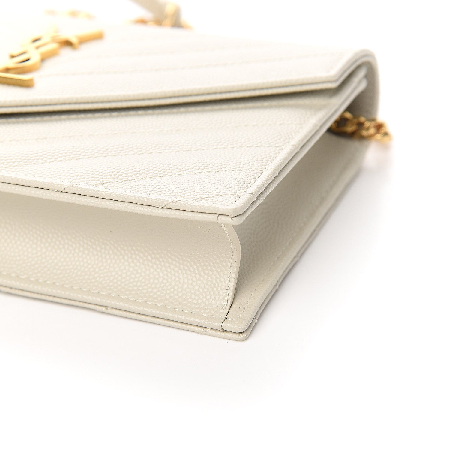 Saint Laurent Grain De Poudre Matelasse Chevron Monogram Envelope Chain Wallet Porcellana 8 of 9
