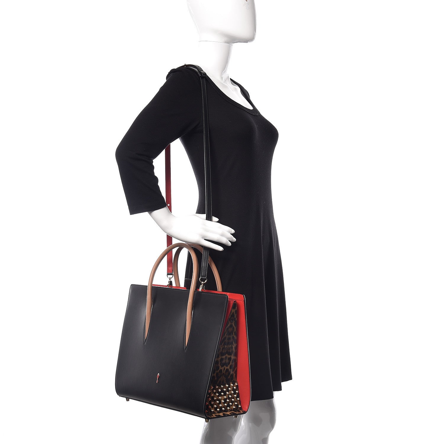 Christian Louboutin Calfskin Patent Leopard Spiked Large Paloma Black 2 of 11
