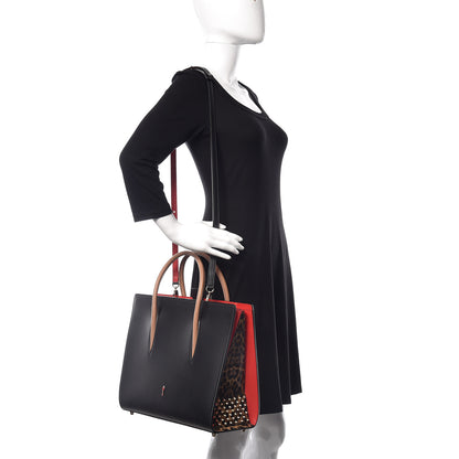 Christian Louboutin Calfskin Patent Leopard Spiked Large Paloma Black 2 of 11