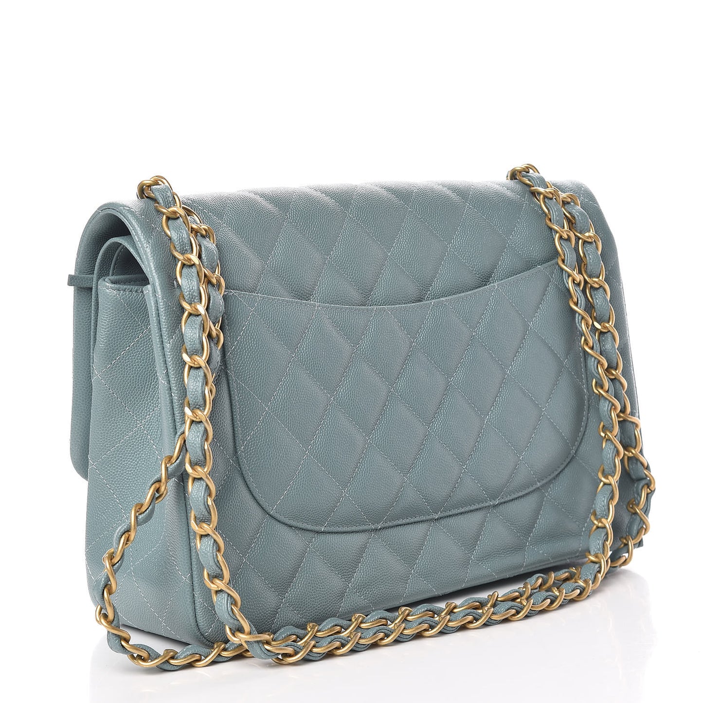 Iridescent Caviar Quilted Jumbo Double Flap Light Blue