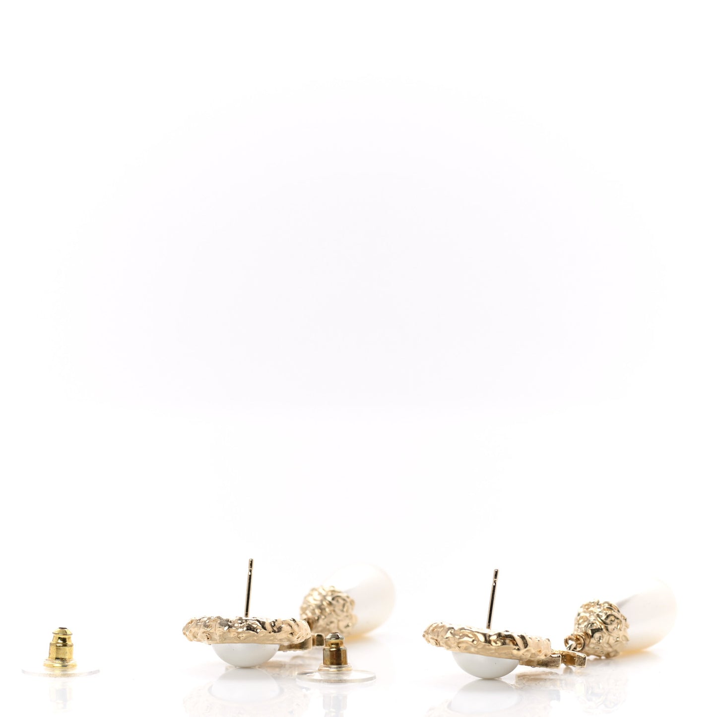 Metal Pearl Crystal Textured Teardrop CC Drop Earrings Gold