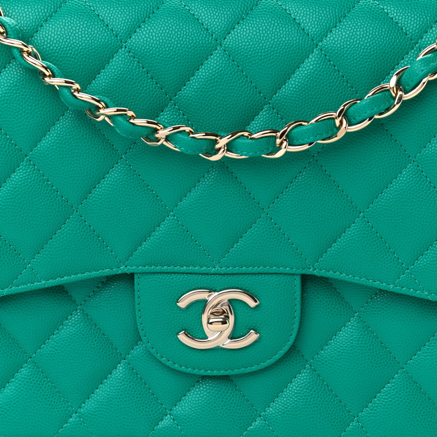 Caviar Quilted Jumbo Double Flap Turquoise