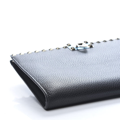 Valentino Garavani Pebbled Calfskin Rockstud Flip Lock Clutch Wallet Black 7 of 10