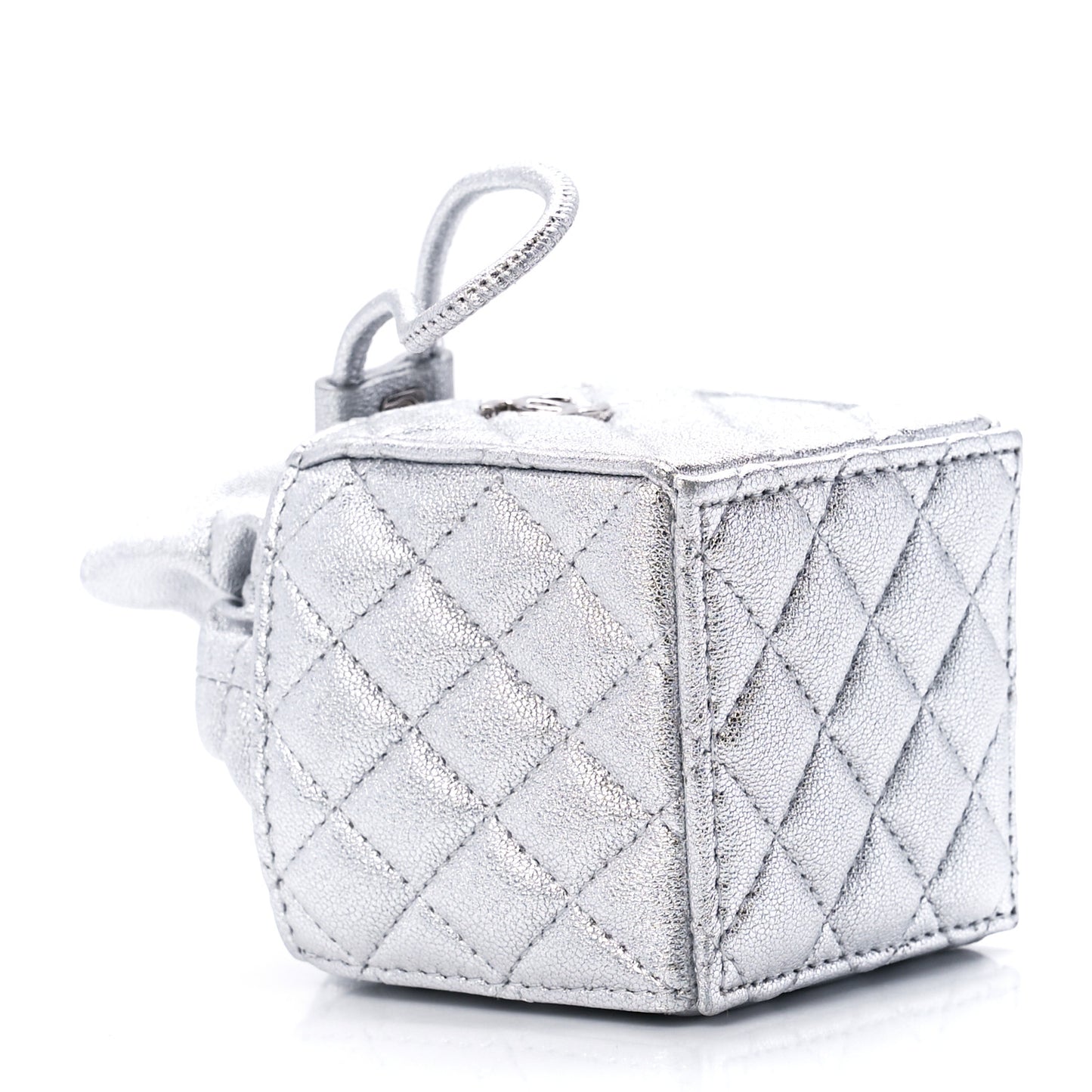 Metallic Caviar Quilted Mini Drawstring Bucket Bag Silver