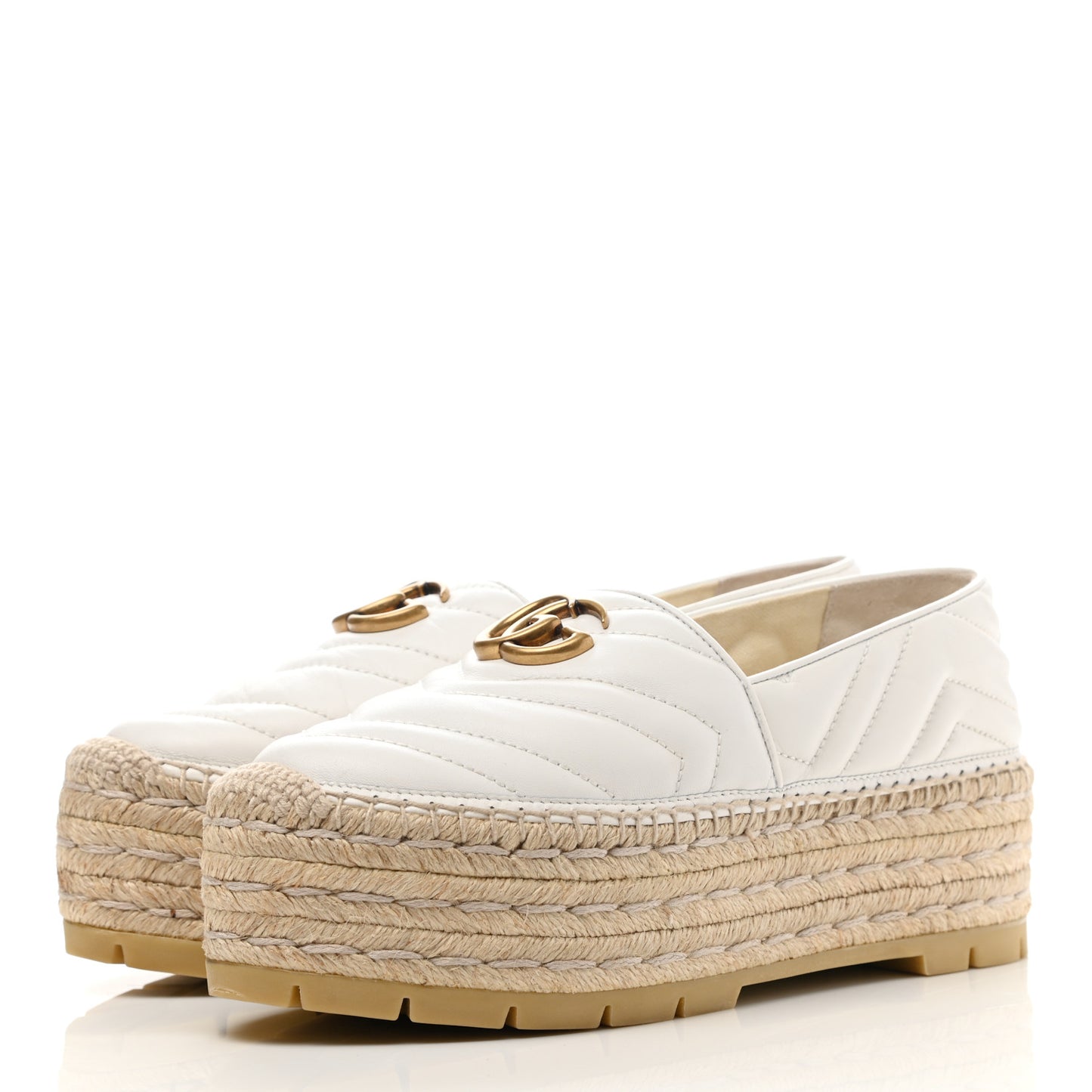 Nappa Matelasse GG Marmont Platform Espadrilles 38 Great White