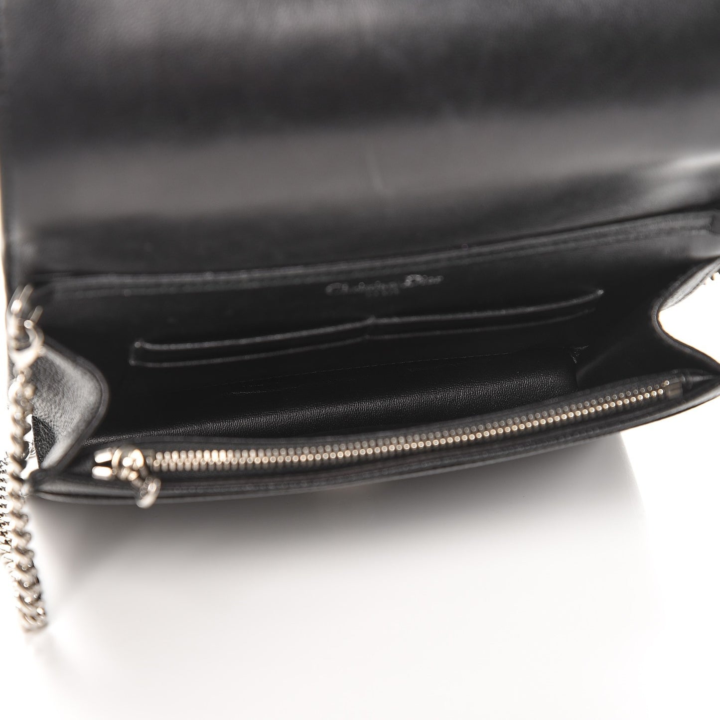 Grained Calfskin Diorama Wallet on Chain Pouch Black
