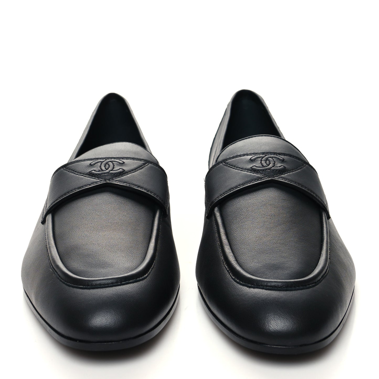 Calfskin Mens Stitched CC Loafers 45 Black