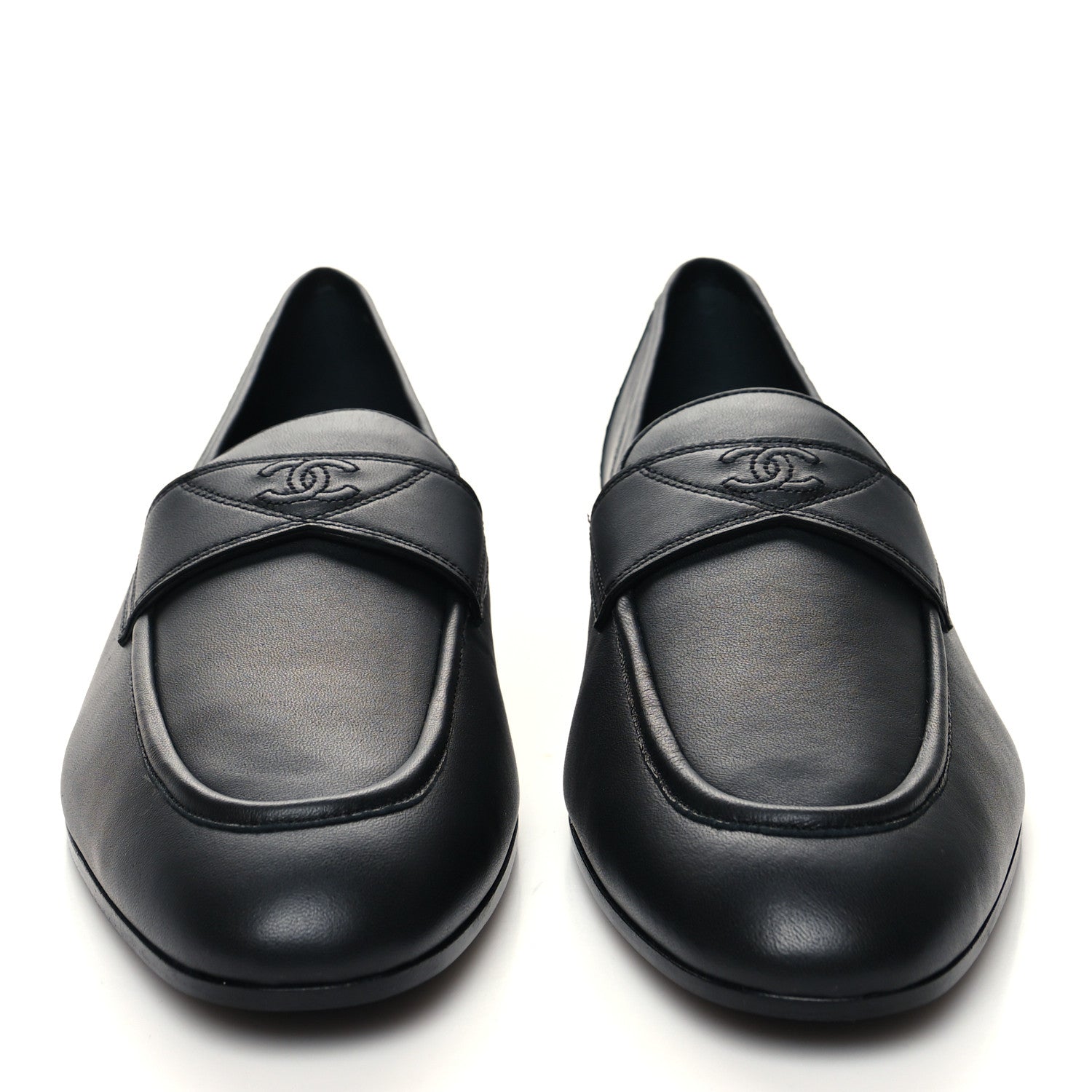 Chanel Calfskin Mens Stitched CC Loafers 45 Black 2 of 9