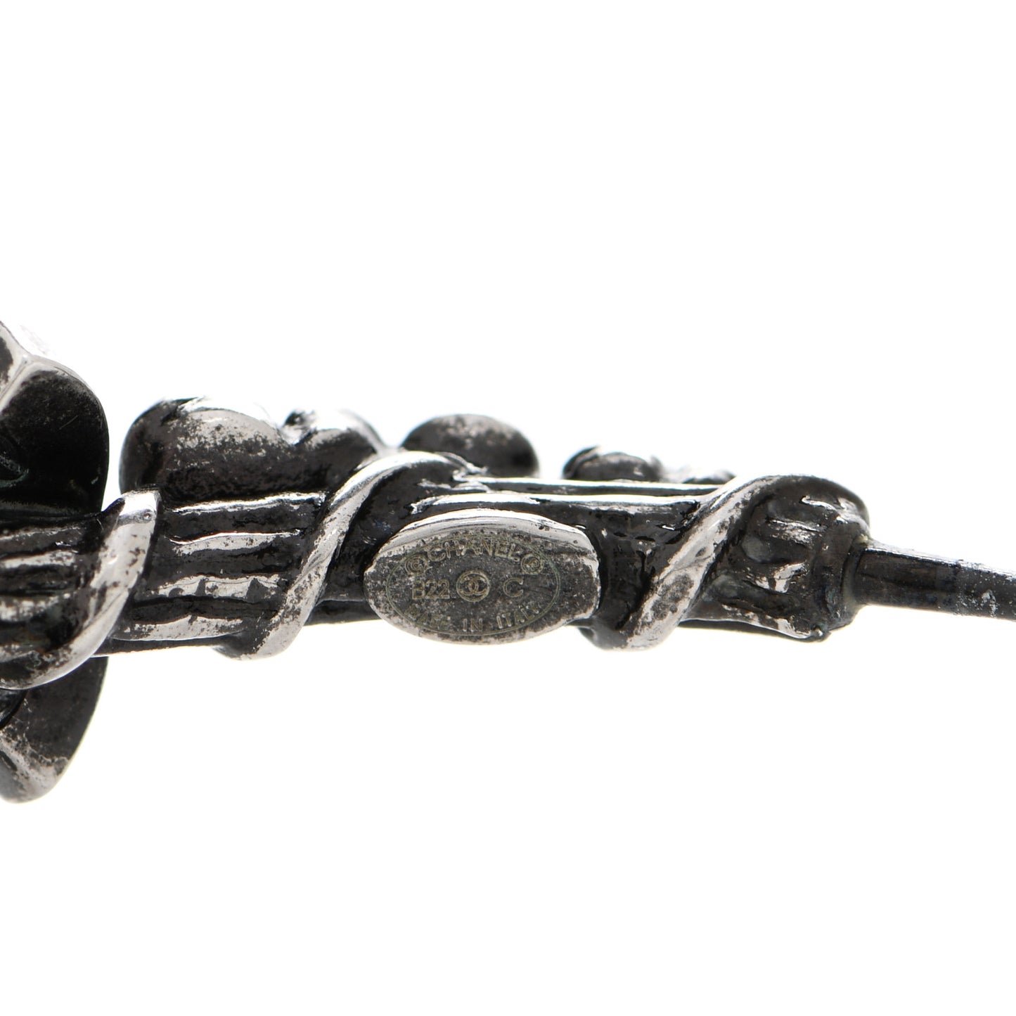 Crystal Camellia CC Hoop Earrings Ruthenium