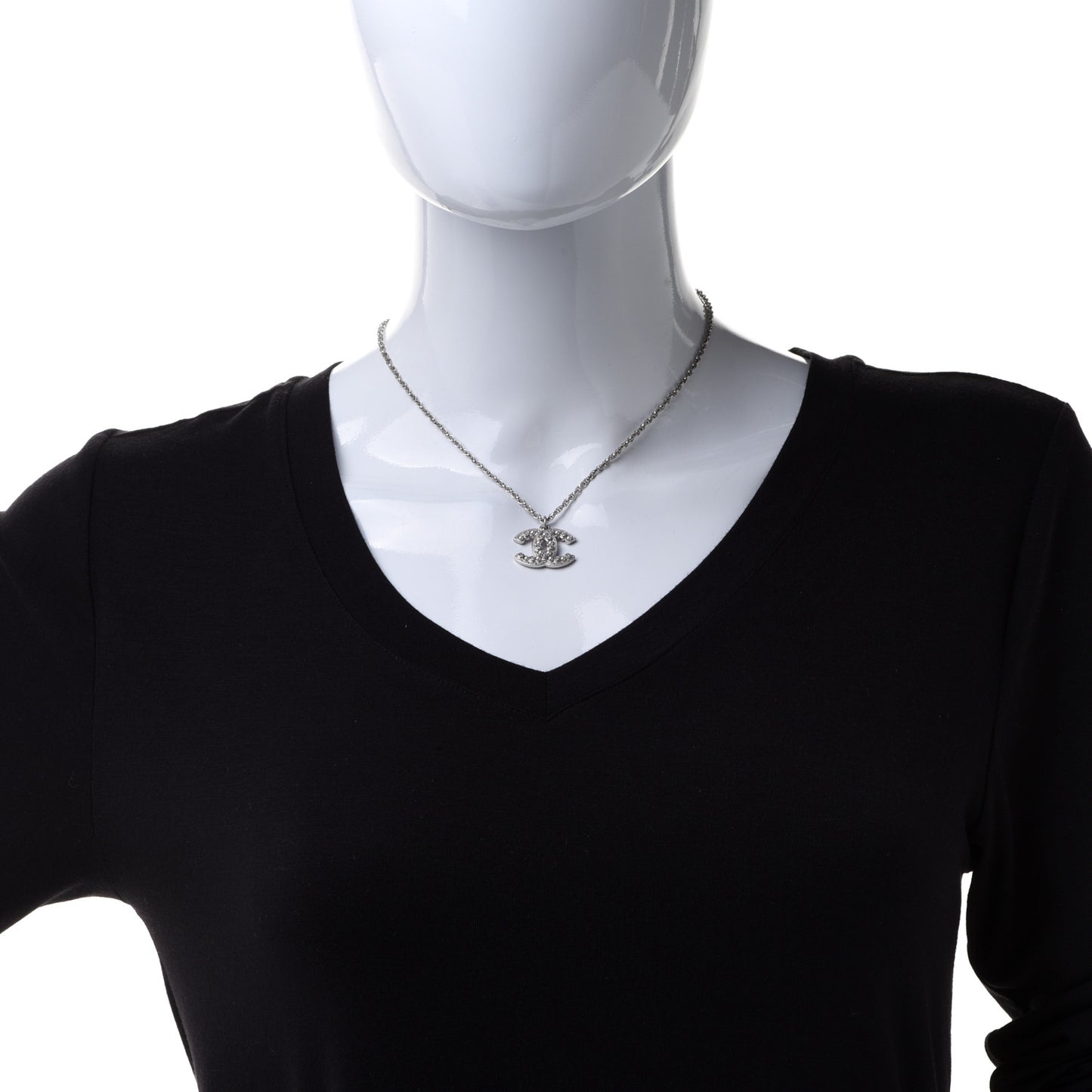 Crystal Pearl CC Pendant Necklace Silver
