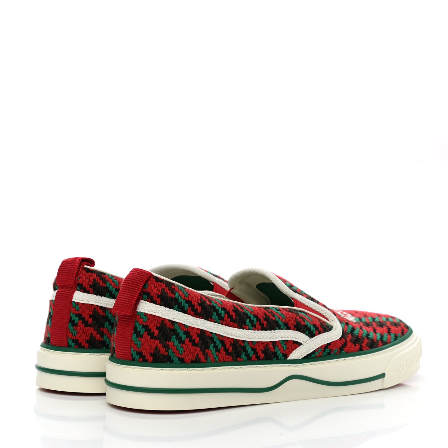 Cotton Wool Web Houndstooth Interlocking G Mens 1977 Tennis Slip On Sneakers 7 Red Green