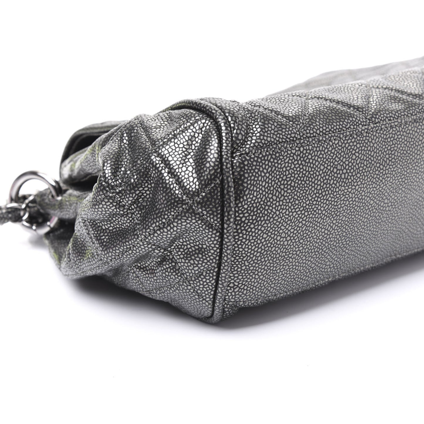 Metallic Caviar Quilted Timeless Accordion Flap Dark Silver