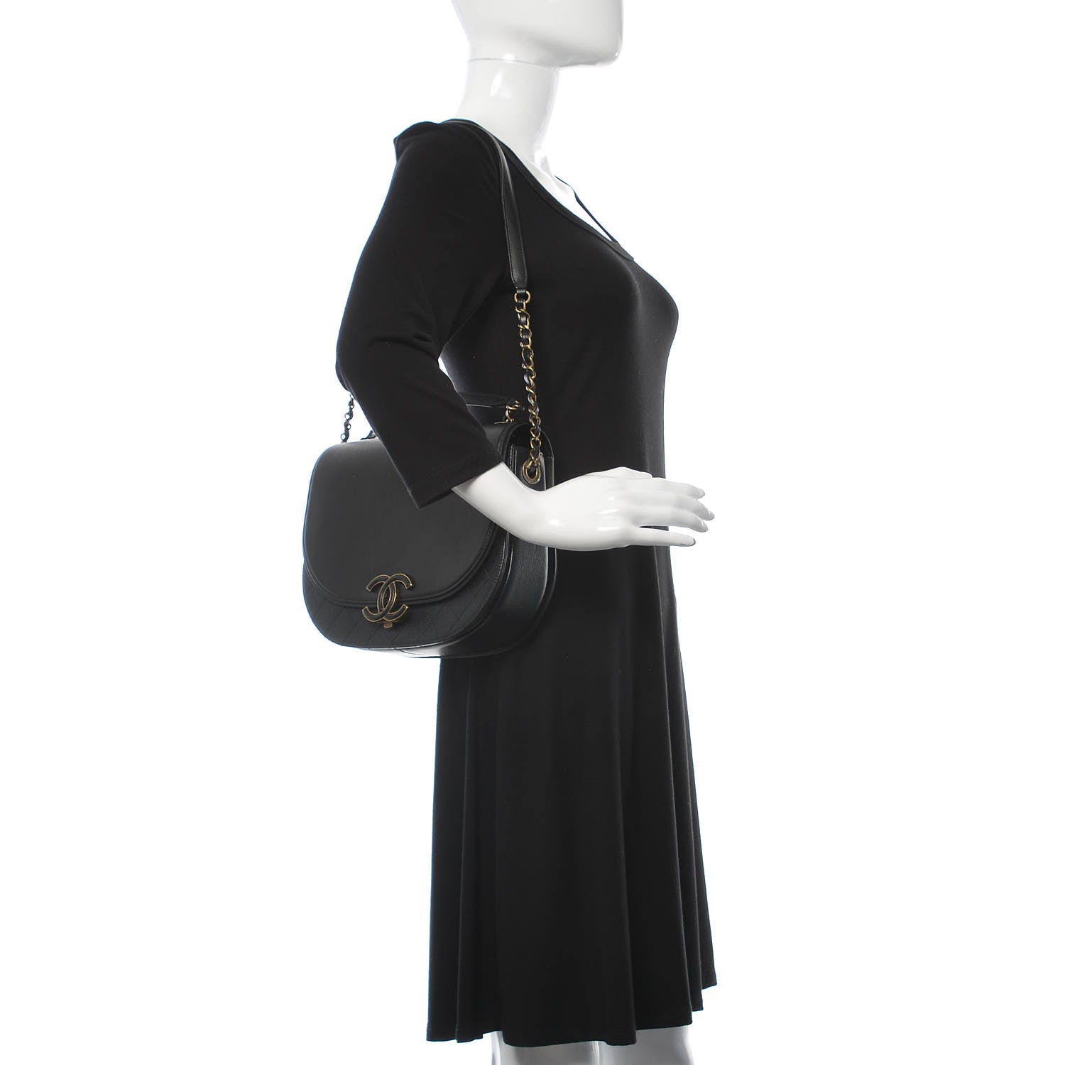 Chanel Shiny Calfskin Goatskin Quilted Medium Coco Curve Messenger Flap Black 2 of 10