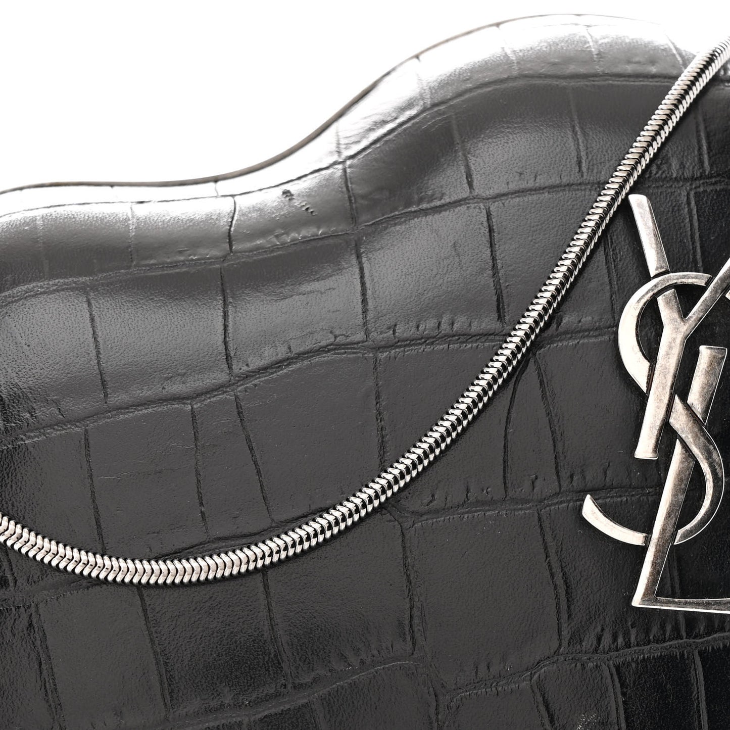Calfskin Crocodile Embossed Monogram Love Box Bag Black