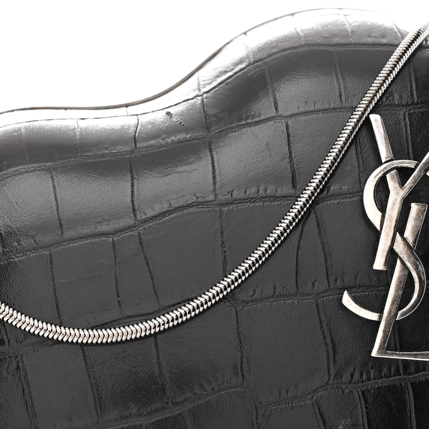 Saint Laurent Calfskin Crocodile Embossed Monogram Love Box Bag Black 8 of 11