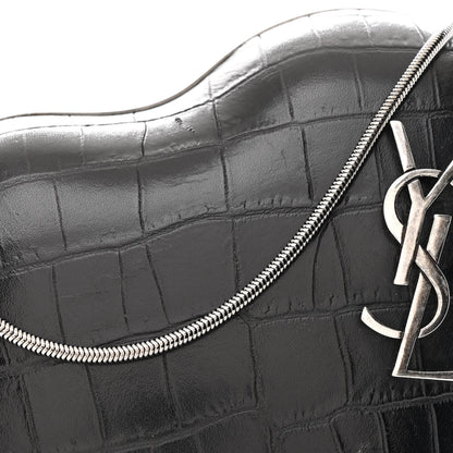Saint Laurent Calfskin Crocodile Embossed Monogram Love Box Bag Black 8 of 11